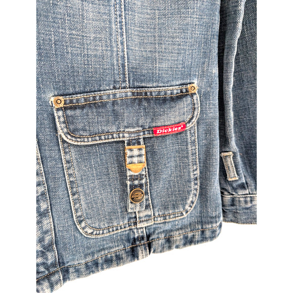 VTG 90s Y2K Dickies Womens Denim Cargo Chore Trucker‎ Jacket Utility Barn XL - Picture 2 of 7